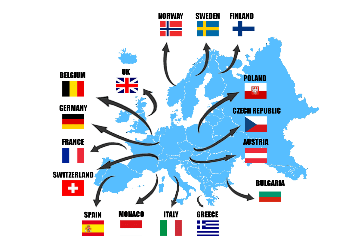 Carte d'Europe des seche et chauffe chaussures